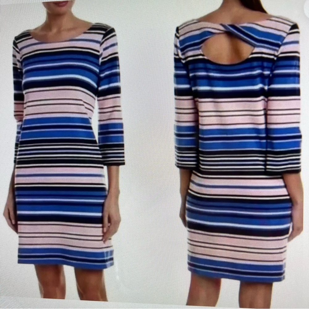 Lilly Pulitzer textured Stripped Dress 3/4 sleeves and keyhole back opening